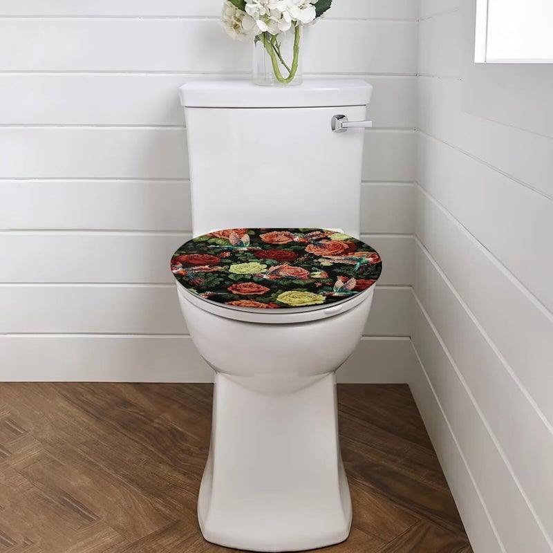 Flashideas Rose Hummingbird Toilet Lid Cover Soft Plush Seat Covers Tank Lip Covers Easy to Clean Fits Most Toilet Tanks & Lids Bathroom Decoration Accessories - Image 2